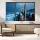 Stormy Night at Beach Pier Oil Painting Large Wall Art