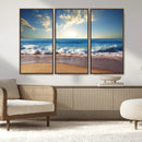 Serene Ocean Sunset Canvas Wall Art - Beach Waves at Sunset,