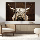 Highland Cow Wall Art Canvas Print, Rustic Farmhouse Decor,