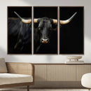 Black Bull Wall Art – Majestic Longhorn Canvas Print with
