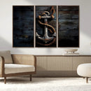 3 Panel Grunge Abstract Anchor Wall Art Canvas Print Set by MyGreatCanvas | Canvas Wall Art Prints | Photo Prints & Wall Decor