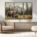 Rustic Grizzly 399 Bear Family Wall Art Canvas Print