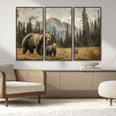 Rustic Grizzly 399 Bear Family Wall Art Canvas Print