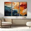 Blue Orange Abstract Wave Wall Art Canvas Print, Framed Blue