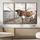 Vintage Texas Cow Wall Art Canvas Print, Rustic Longhorn