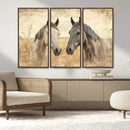 Chines Ink Style Grunge Horses Wall Art Canvas Print