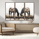 Chines Ink Style Horses Wall Art Canvas Print