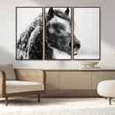 Winter Horse Canvas Print | Large 3-Panel Black White Equine