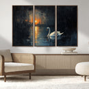Abstract Swan on Water Wall Art Canvas Print - Elegant