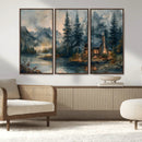 Rustic Cabin Woods Wall Art Print | Lake in a Forest Canvas