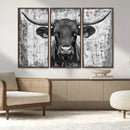 Abstract Longhorn Bull Wall Art Canvas Print - Rustic Texas