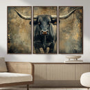 Texas Longhorn Bull Wall Art – Framed Rustic Cow Canvas