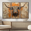Abstract Cow Longhorn Bull Wall Art Canvas Print - Rustic