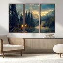Mountain Cabin by the Lake at Sunset Wall Art - Serene