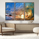 Ocean Wave at Sunset Canvas Wall Art – Vibrant Coastal Beach
