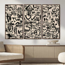 Abstract Love and Chaos Canvas Print, Black Symbols on Beige