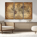 Vintage World Map Wall Art Canvas – Antique Style Push Pin