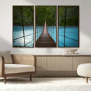 Suspension Bridge Over River Canvas Art | 3-Panel Nature by MyGreatCanvas | Canvas Wall Art Prints | Photo Prints & Wall Decor