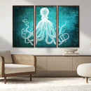 Green Octopus Abstract Wall Art Canvas Print