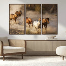 Large Wall Art 5 Horses Running on Sand Canvas Print