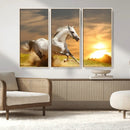Large Wall Art Galloping White Horse at Sunset Canvas Print