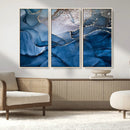Navy Blue Canvas Art Abstract Print – Elegant Triptych