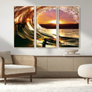 Golden Wave Sunset Triptych Canvas Art, Giclee Canvas Print by MyGreatCanvas | Canvas Wall Art Prints | Photo Prints & Wall Decor