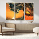 Surf Wave Sunset Canvas Wall Art Print, 3-Panel Ocean