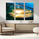 Ocean Wave at Sunset Canvas Art, Large Wall Print of Vibrant