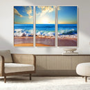 Tropical Beach Sunset Canvas Art, Ocean Waves and Sandy