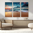 Sunset Ocean Beach Wall Art – Giclee Canvas Print, Coastal