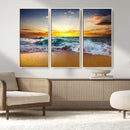 Golden Sunset Ocean Waves Wall Art Canvas Print – Multi