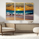 Ocean Sunrise Over Golden Beach Waves, Giclee Canvas Wall