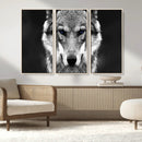 Black and White Wild Wolf Wall Art Canvas Print