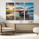 Small Boat At The Beach Sunset Wall Art, Boat Sunset Wall