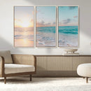 Tranquil Ocean Beach Sunset Canvas Wall Art | 3-Panel