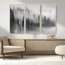 Foggy Misty Forest Canvas Wall Art – Black and White
