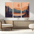 Modern Boho Sunset Canvas Print, Mountain Landscape Triptych