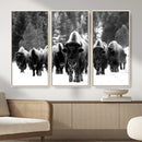 Bison Herd in Snow Wall Art Canvas Print | Rustic Western