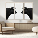 Spanish Bull Art - Framed Black and White Bull Canvas Print