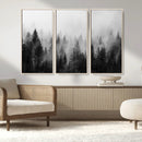 Foggy Black and White Forest Canvas Wall Art, 3 Panel Misty