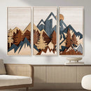 Rustic Abstract Wood Panel Effect Canvas Mountain Range Top
