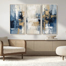 Modern Abstract Canvas Wall Art in Blue and Gold Tones |