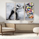 Banksy Art Behind the Curtain Street Wall Art Canvas Print |