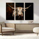 Texas Longhorn Wall Art | 3-Panel Large Texas Longhorn