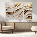 Gold and White Abstract Wave Canvas – Elegant Flowing Design