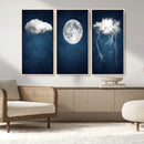 Dark Blue Cloud Art, 3 Piece Indigo Blue Wall Art, Aesthetic