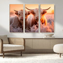 Highland Cows at Sunrise Wall Art Canvas Set – Serene and