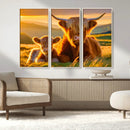 Scottish Cow and Baby Cow Canvas Wall Art Animal Print