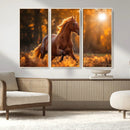 Running Horse Sunset Forest Wall Art Canvas Print